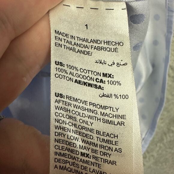 Chicos Size 1/ US 8/10 Womens Blue Non Iron Cotton Ruffle Dot Button Up Shirt - Picture 4 of 7